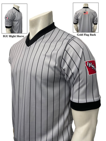 Iowa DUAL IHSAA/IGHSAU Logos Dye Sublimated Men's Grey w/Pinstripe Wrestling Shirts