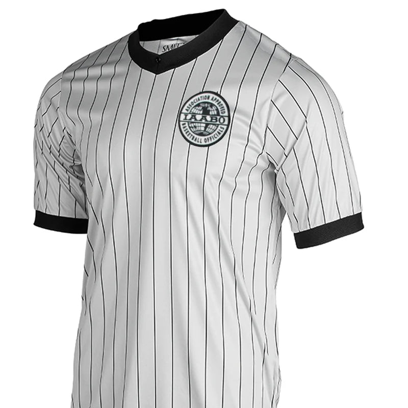 IAABO Logo Dye Sublimated Women's Grey Pin Stripe Referee Shirt w/ Flag Options