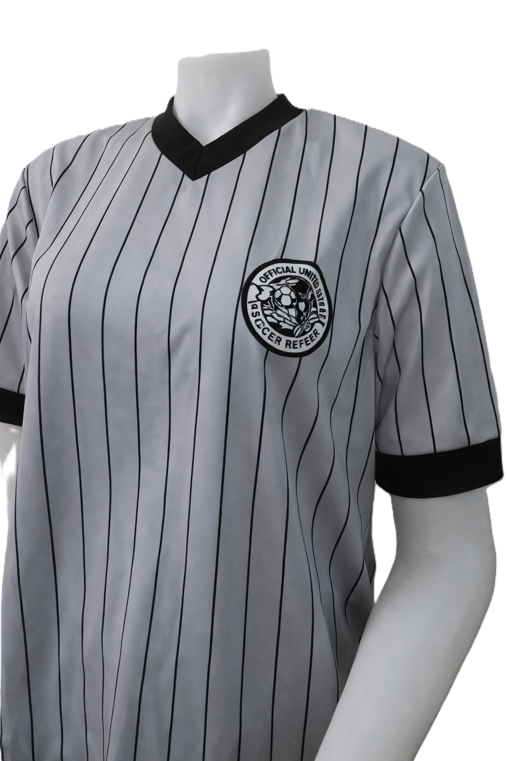 IAABO Logo Dye Sublimated Women's Grey Pin Stripe Referee Shirt w/ Flag Options