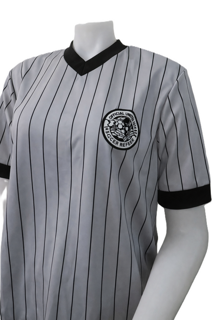 IAABO Logo Dye Sublimated Women's Grey Pin Stripe Referee Shirt w/ Flag Options