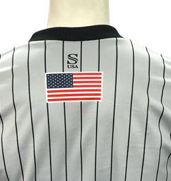 IAABO Logo Dye Sublimated Women's Grey Pin Stripe Referee Shirt w/ Flag Options