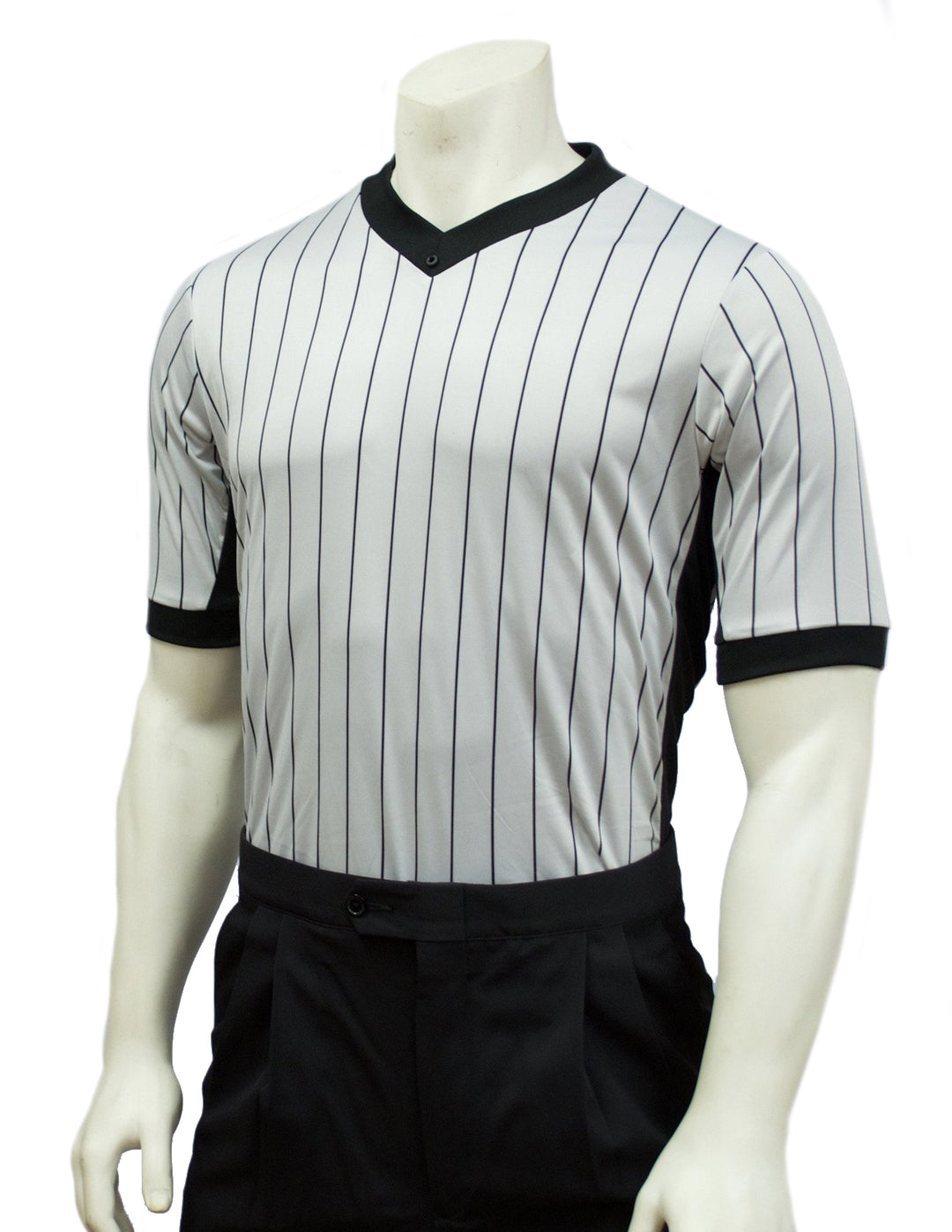 BKS206-Smitty Grey Elite Performance Interlock V-Neck Shirt w/ Black Pinstripe and Side Panel